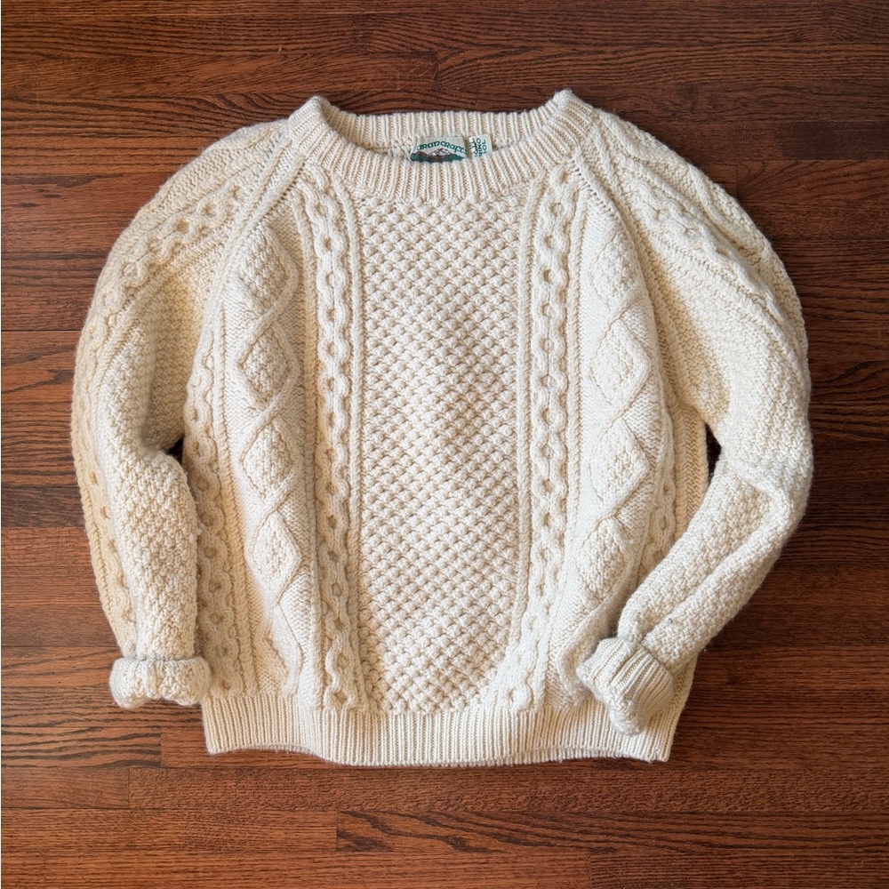 Arancrafts Cream Merino Wool Cable Knit Fisherman Sweater — Women's M 🧶